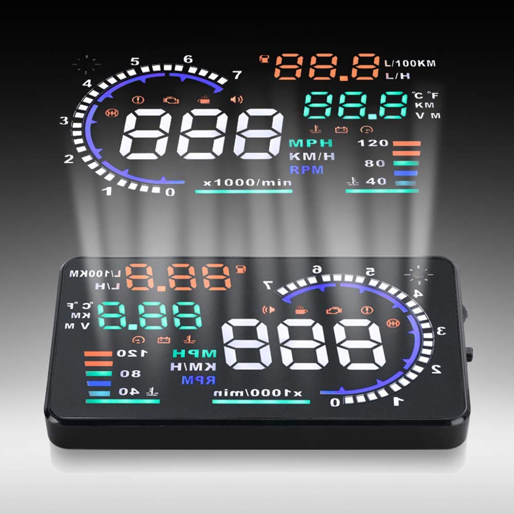 Qiilu Car HUD Head Up Display, 5.5'' OBD II OBD2, Black, 13.5 Inch LCD, 800x480 Resolution, 5.5''x 5.5''x 1.5cm / 5''x 3''x 0.6''