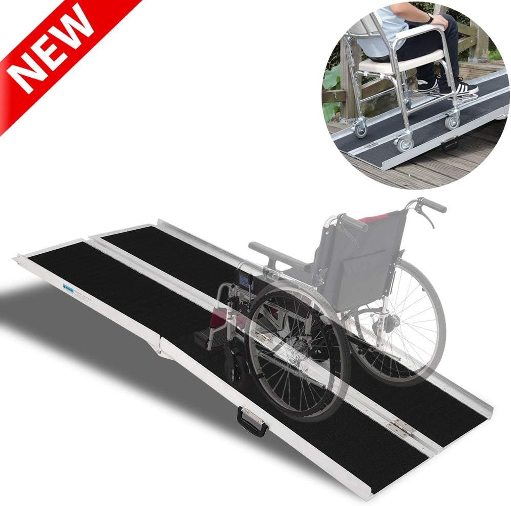 DANGRUUT Portable Thicken Wheelchair Ramp, Professional Scooter Ramp, Non-Skid Aluminum Wheelchair Scooter Mobility Folding Lightweight Loading Traction Minivan Ramp, Threshold Ramps for Home(6FT)