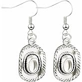 Cowgirl Western Earrings Boho Charm Texas Boots Cowboy Hat Cattle Head Bull Gun Antique Silver Plated Cool Dangle Drop Earrings for Women Country West Style Fashion Jewelry Gifts