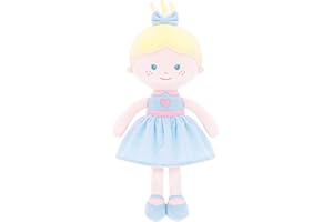 Onetoo Soft Baby Doll for Girls Plush Rag Doll Sleeping Cuddle Buddy Doll First Baby Doll Wear Blue Love Dress 14"