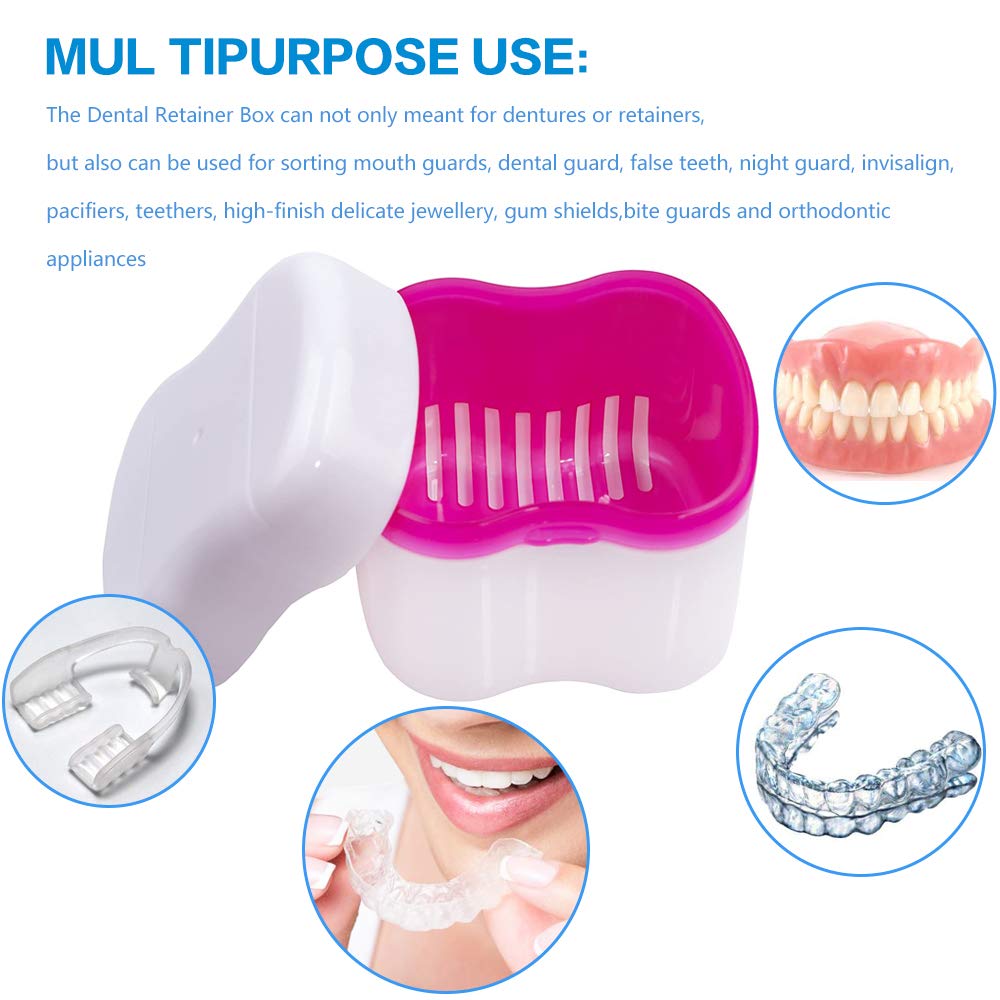 Denture Brush Retainer Case, Denture Case, Denture Cups Bath, Dentures Container with Basket Denture Holder for Travel, Mouth Guard Night Gum Retainer Container (pink) : Beauty
