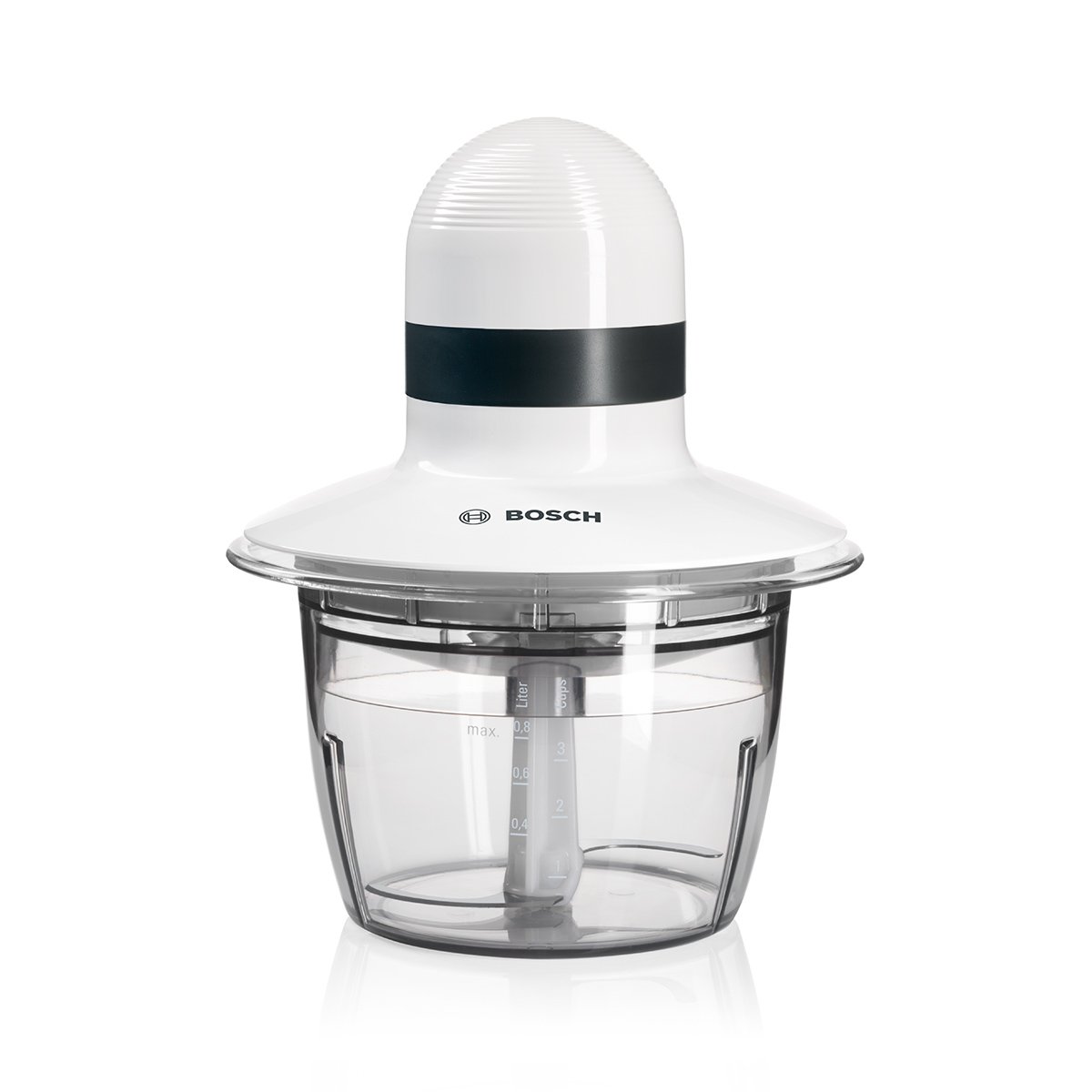 Bosch Universalzerkleinerer, elektrisch, schnell, Klingen aus Edelstahl, 800 ml Behälter, Scheibe zum Sahne schlagen, weiß, 400 W, MMR08A1 3