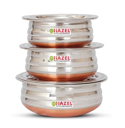 HAZEL Copper Bottom Kadai Urli with Lid - 3 Pcs Set