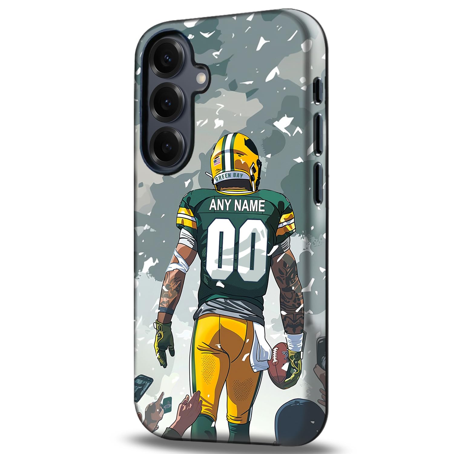 IKPYTREE Custom Football Phone Case for Samsung Galaxy S26 S25 Ultra/Edge S24 FE S23+ S22 S21 Plus - Personal Name and Number - Green Bay P Athletes on Heavyduty Back Cover