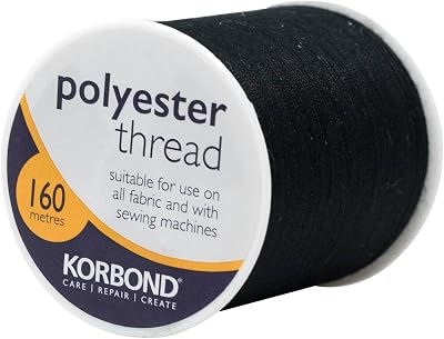 Korbond Sewing Thread Black 160m Polyester Hand and Machine Sewing