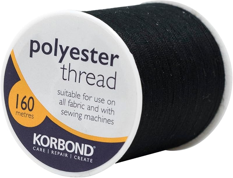 Korbond Sewing Thread Black 160m Polyester Hand and Machine Sewing