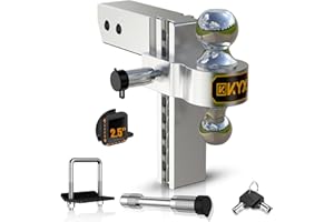 KYX Adjustable Trailer Hitch - 8" Drop/Rise Ball Mount for 2.5" Receiver, 18,500 LBS GTW Tow Hitch with Dual Balls (2" & 2-5/16"), Anti-Theft Locking Pins - Aluminum Truck Hitch for Heavy Duty Towing