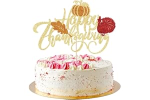 AROKIPPRY Happy Thanksgiving Cake Topper Maple Leaves Thanksgiving Day Seasonal Festival Themed Birthday Party Decorations Blessed - Thank You Cake Decoration (gold)