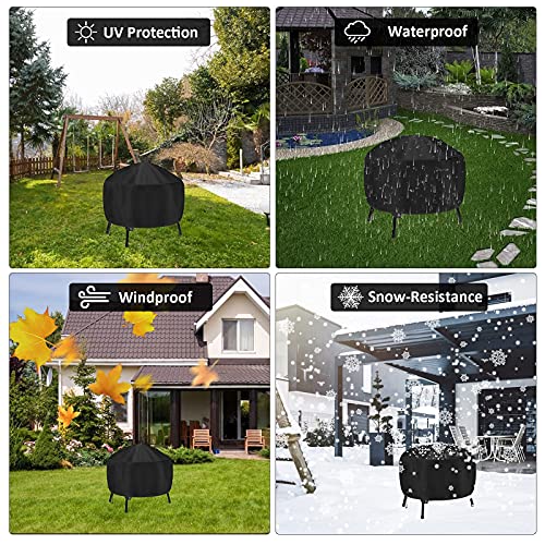 MALNEOO Fire Pit Cover Round Fits 28/30/32/34 Inch Fire Bowl, Heavy Duty 420D Polyester with Thick PVC Coating, Full Coverage Patio Outdoor Waterproof, Dustproof FirePit Covers, 34\