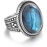 Confede Vintage Oval Turquoise/Rose Quartz Ring for Women Stainless Steel Statement Band Stone Rings Jewelry