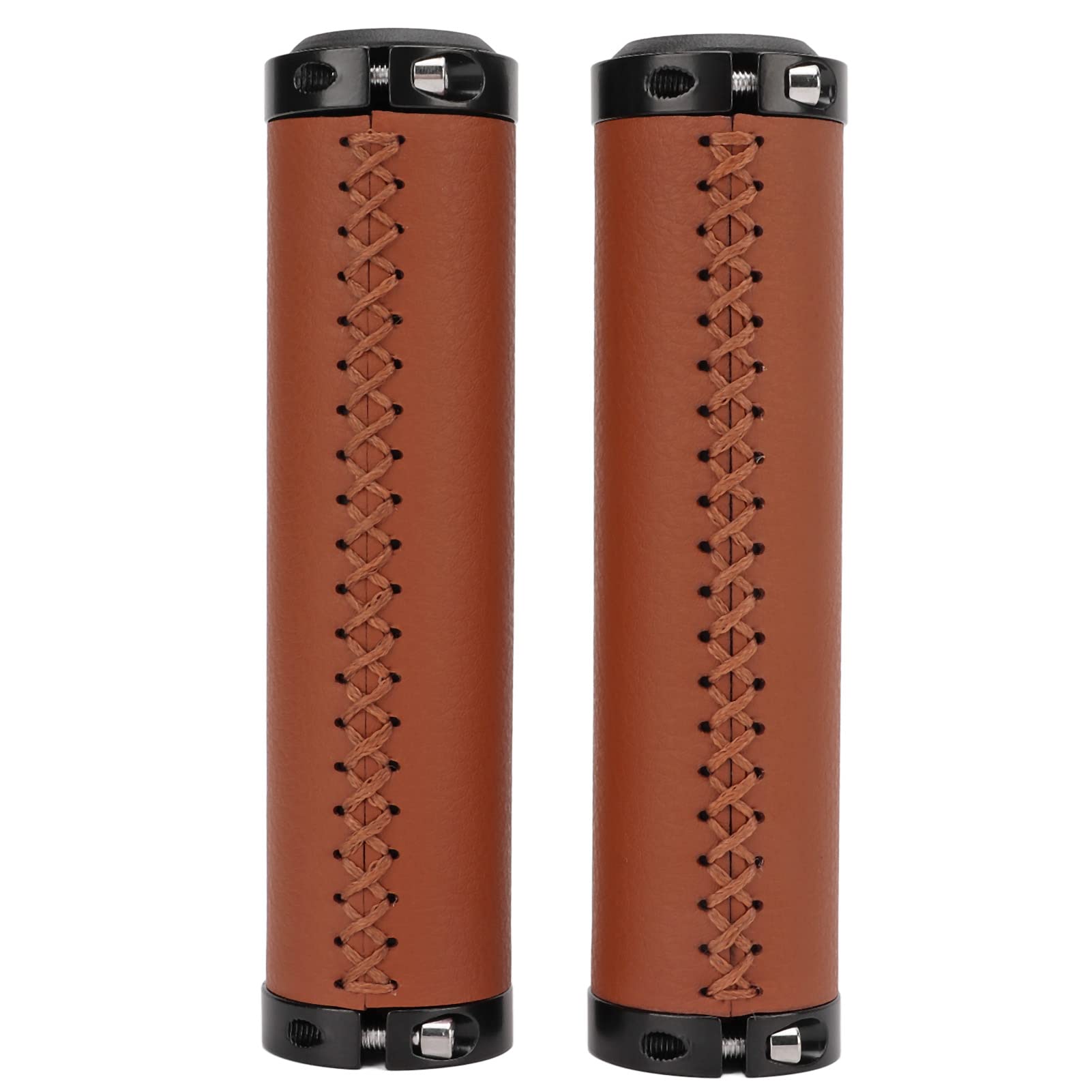 1 Pair Bike Handle Grips,Shockproof and Anti Slip Bicycle Hand Bar End Grips with End Cover, Soft Fiber Leather Bike Handlebar Grips, Bike Handle Bar Grips for Mountain Folding Bikes(brown)