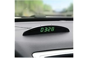 RILOER Car Auto Digital LED Electronic Time Clock + Thermometer + Voltmeter 3 in 1 12V with LCD Screen Display for Car Interior