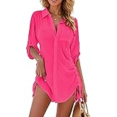 Moss Rose Womens Bathing Suit Cover Ups Bikini Swimsuit Coverup Drawstring Button Down Beach Dress Shirt