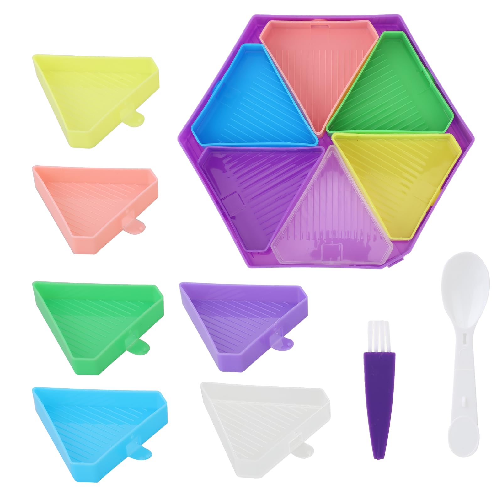 COMNICO Diamond Art Painting Trays, 9Pcs Diamond Art Painting Tools and Accessories Kits Divided Colorful Trays with Brush and Spoon Bead Sorting Trays Organizer for DIY Art Craft