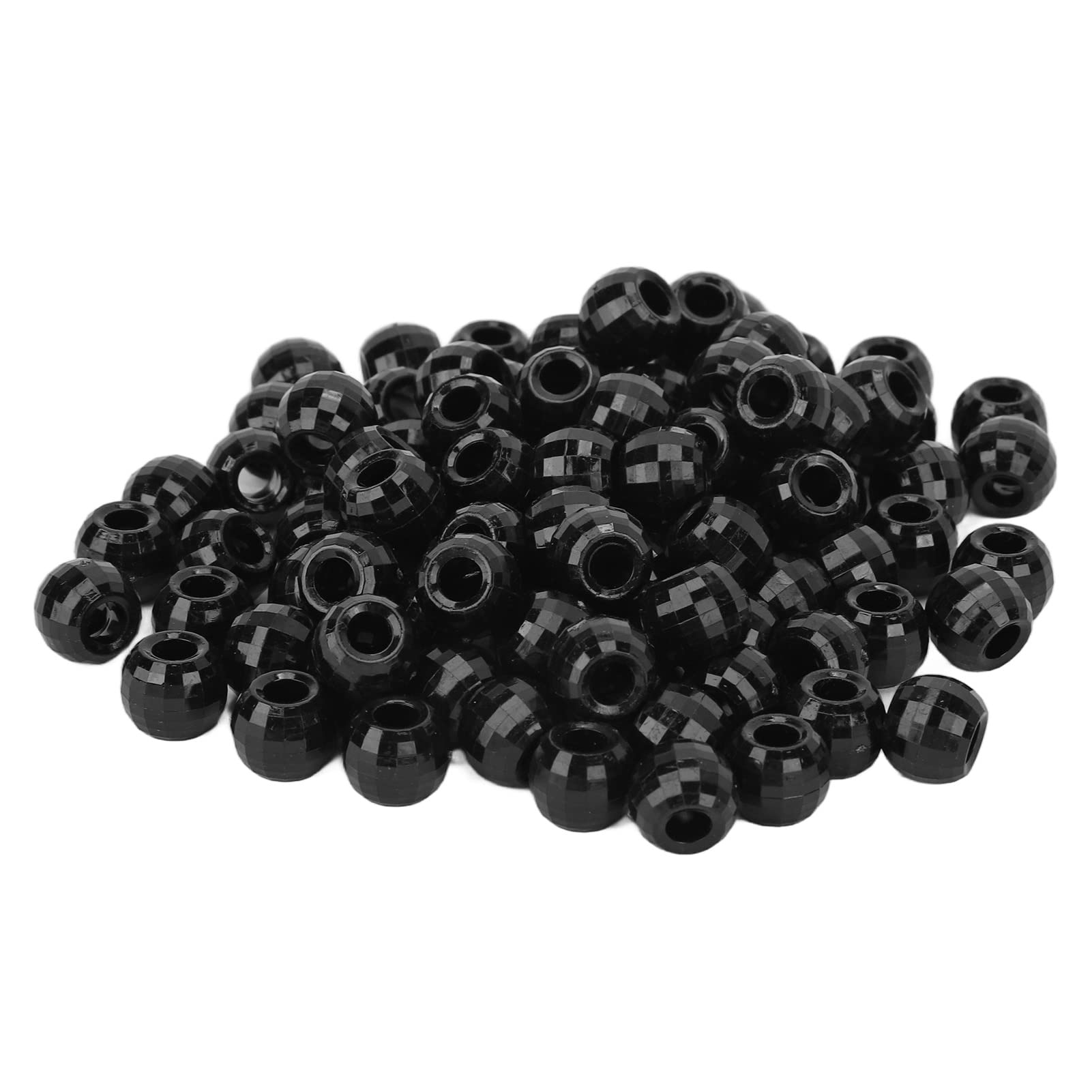 100pcs Black Plastic Round Braiding Beads for Hair, 12x10mm Craft Bead Set