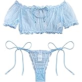 Lilosy Sexy Stretch Ruffle Tie Sheer Mesh Lingerie Set Outfits