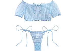 Lilosy Sexy Stretch Ruffle Tie Sheer Mesh Lingerie Set Outfits