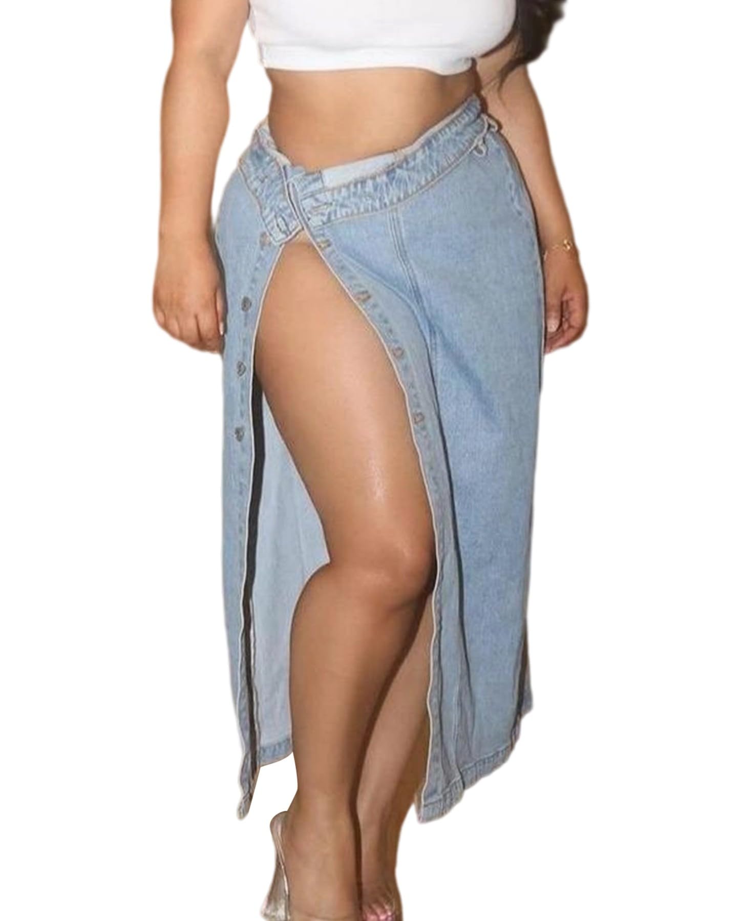 Photo 1 of Voghtic Long Denim Skirts for Women Sexy High Split Pencil Maxi Jean Skirt Casual Streetwear - XL