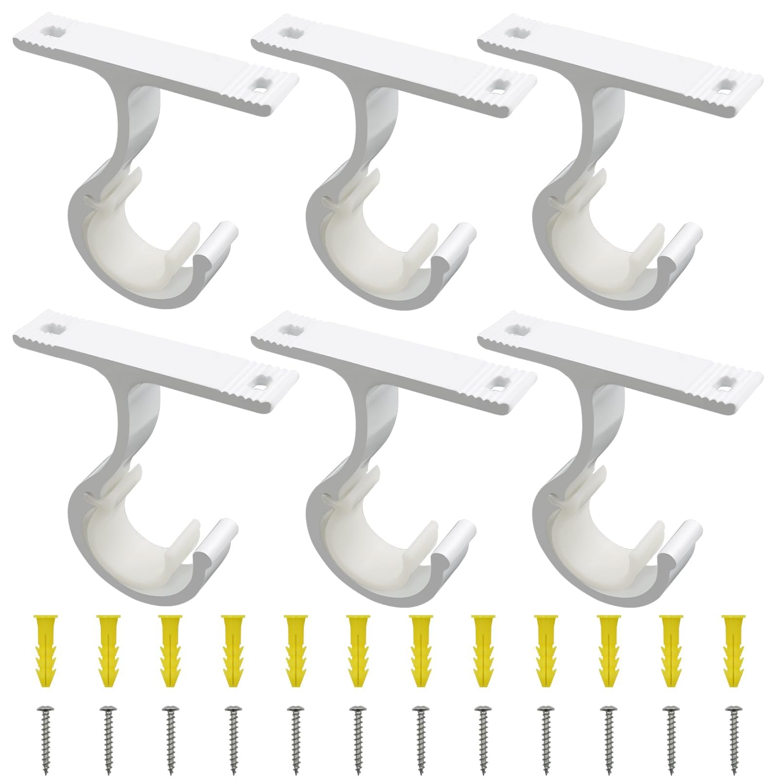 ZOCONE 6Pcs Curtain Rod Brackets, 28mm Ceiling Curtain Pole Hooks, Solid Curtain-Rail Brackets, Aluminum Alloy Hanging Rod Holder with Screws, for Ceiling Rods and Wardrobe Rods