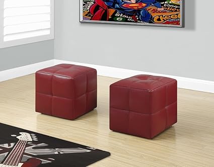 MBTC Monarch Ottoman Pouffe Cubic Stool in Red (Set of 2 Pcs)
