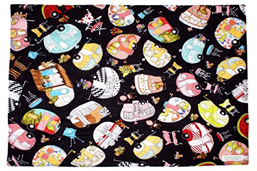 Dish Drying Mat - Pet Placemat - Appliance Mat - Camping Mat - Glamper Campers on Black - 16"x20"