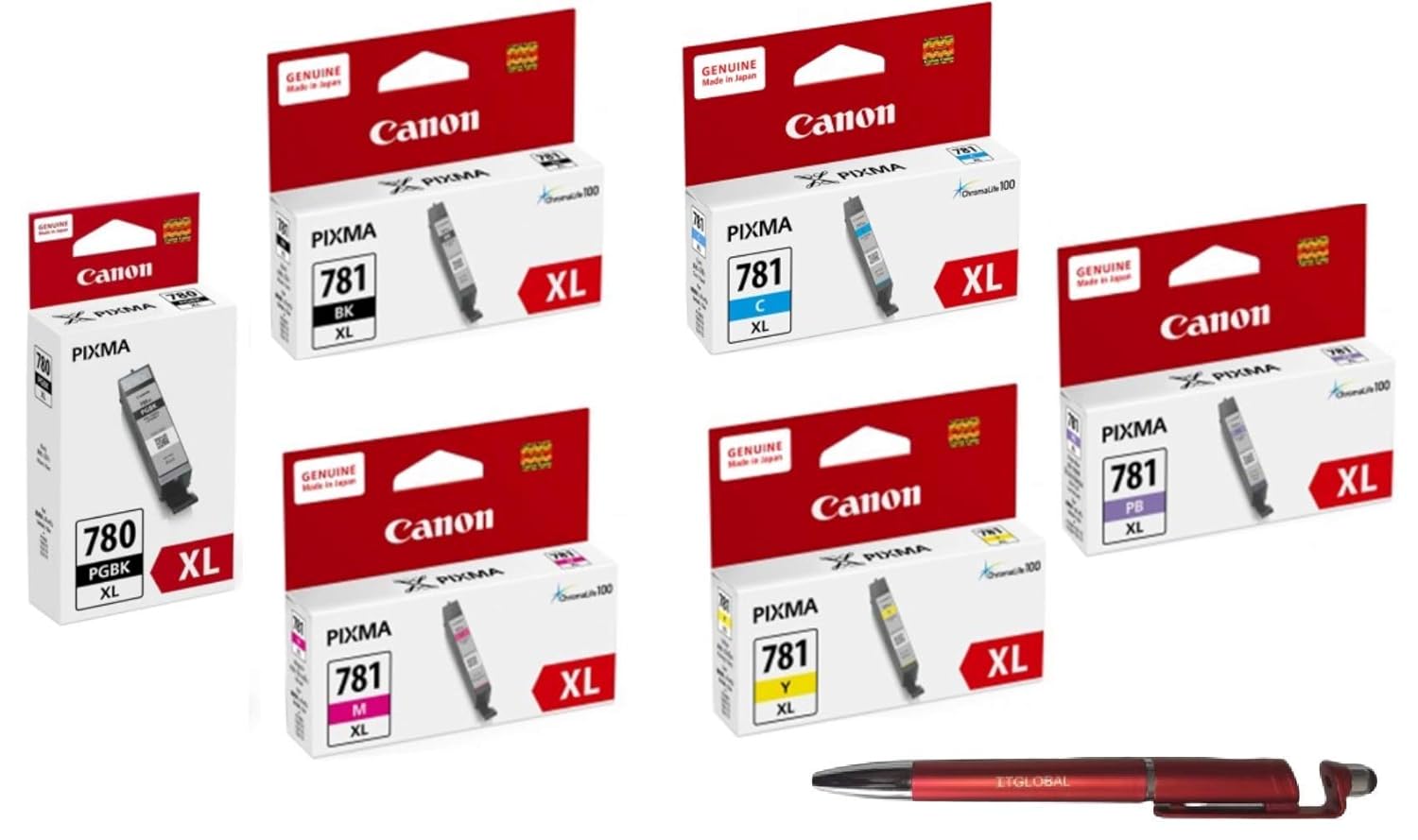 Canon 780 Xl 781 Xl B C Y M Pb Ink Cartridge Combo Bundle With Itglobal 3 In 1 Multi Function Anti Metal Texture Rotating Ballpoint Pen Creative Mobile Phone Stand Stylus Pen Very Colors Amazon In Office