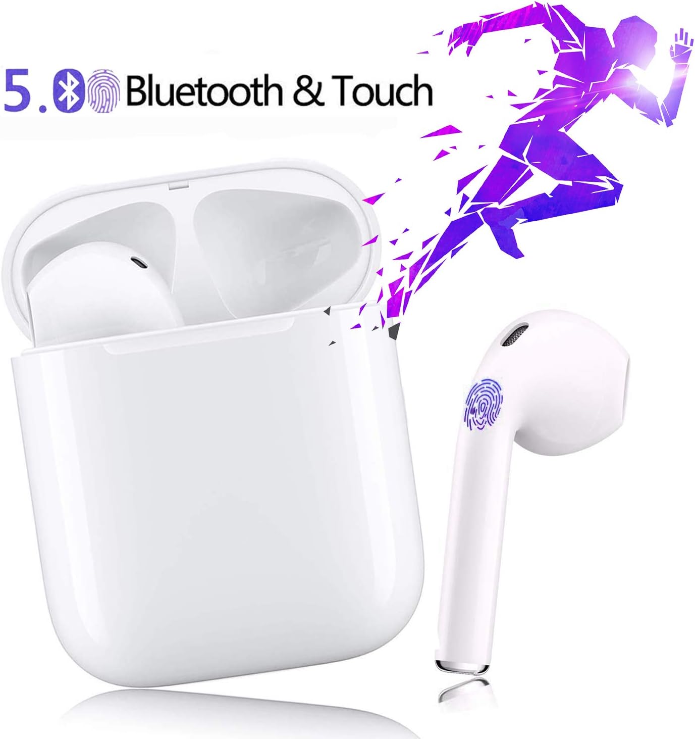 WanILY Bluetooth 5.0 Wireless Headphones, IPX5 Waterproof 3D Stereo Headphones in Ear Buds with Mic and Pop-ups Auto for Apple Airpods/Android/AirPods Pro/iPhone/Samsung/Huawei