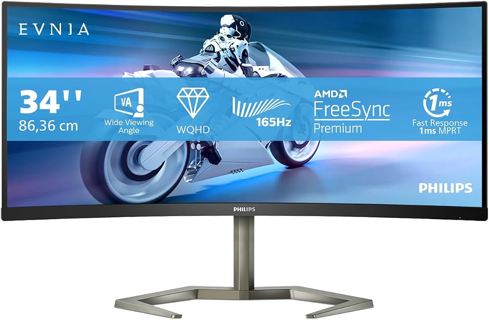 Philips Evnia 34M1C5500VA 34 Inch QHD Curved Gaming Monitor 165Hz 1ms FreeSync