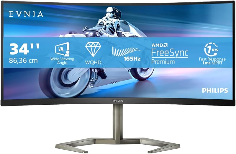 Philips Evnia 34M1C5500VA 34 Inch QHD Curved Gaming Monitor 165Hz 1ms FreeSync