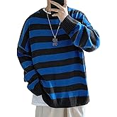 Men Casual Long Sleeve Striped Sweaters Oversized Knit Pullover Autumn Winter Fashion Sweater Jumpers Tops