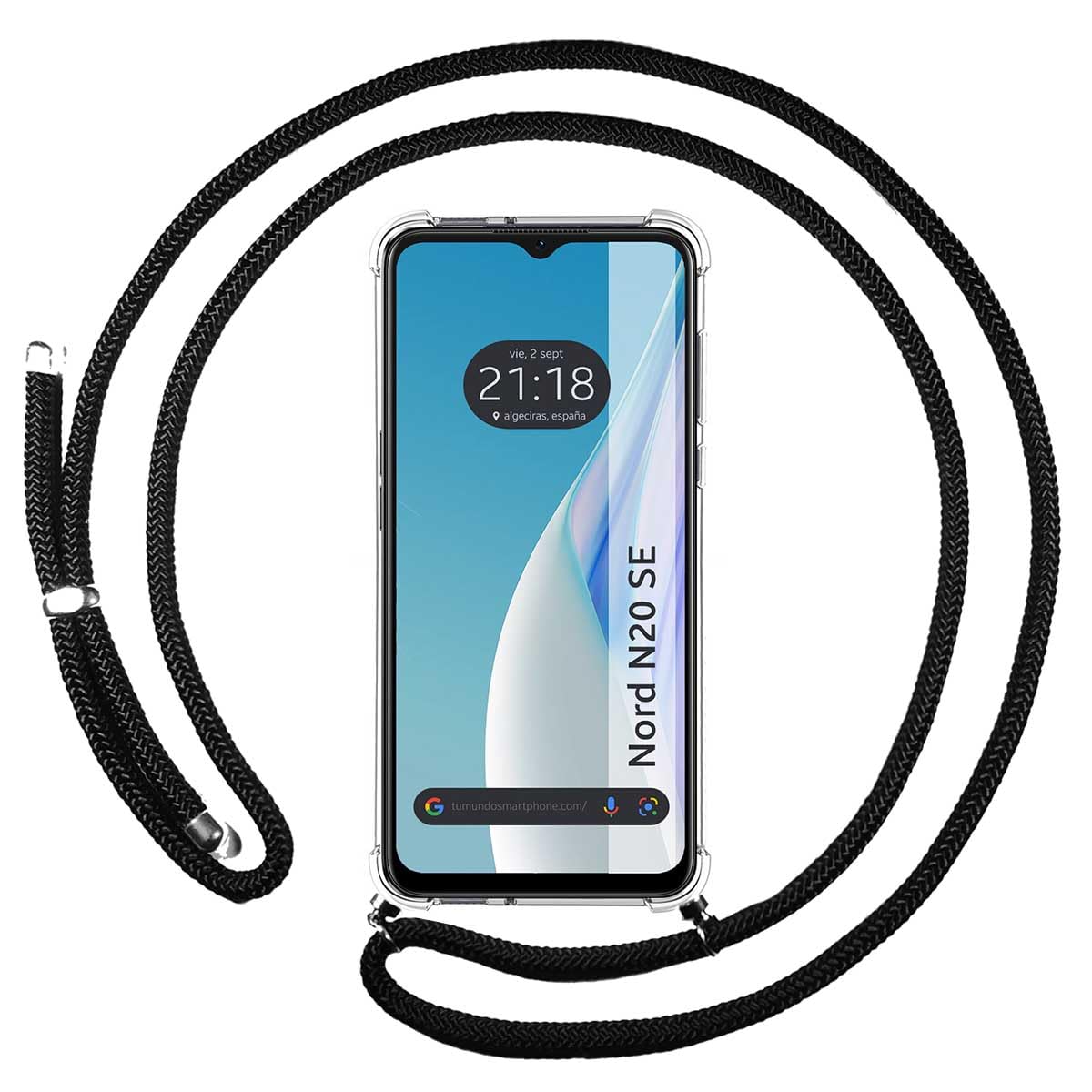 Tumundosmartphone Transparent Hanging Case for Oneplus Nord N20 SE with Black Cord