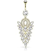 Pierced Owl - 14GA Stainless Steel CZ Crystal Cluster Fancy Chandelier Dangling Belly Button Ring