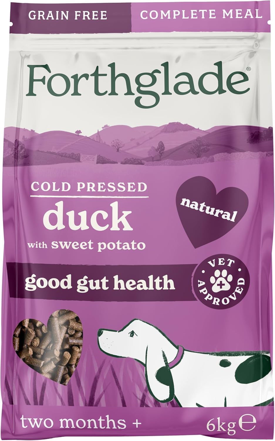 Forthglade Dry Dog Food, Cold Pressed (6kg), Hypoallergenic and Grain Free Dog Food, Duck & Vegetables, Natural Senior, Adult and Puppy Meal, Vet Approved For Good Gut Health