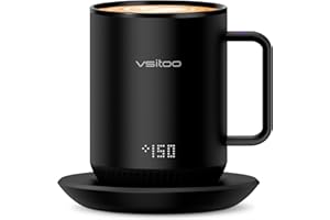 Vsitoo S3 12oz Heated Mug - Temperature Control Smart Mug with Mug Warmer, Perfect for Espresso, Auto-Sensing AI Heats Drinks to 120-150°F Hands-Free.Ideal for Home/Office/Gifts，Black