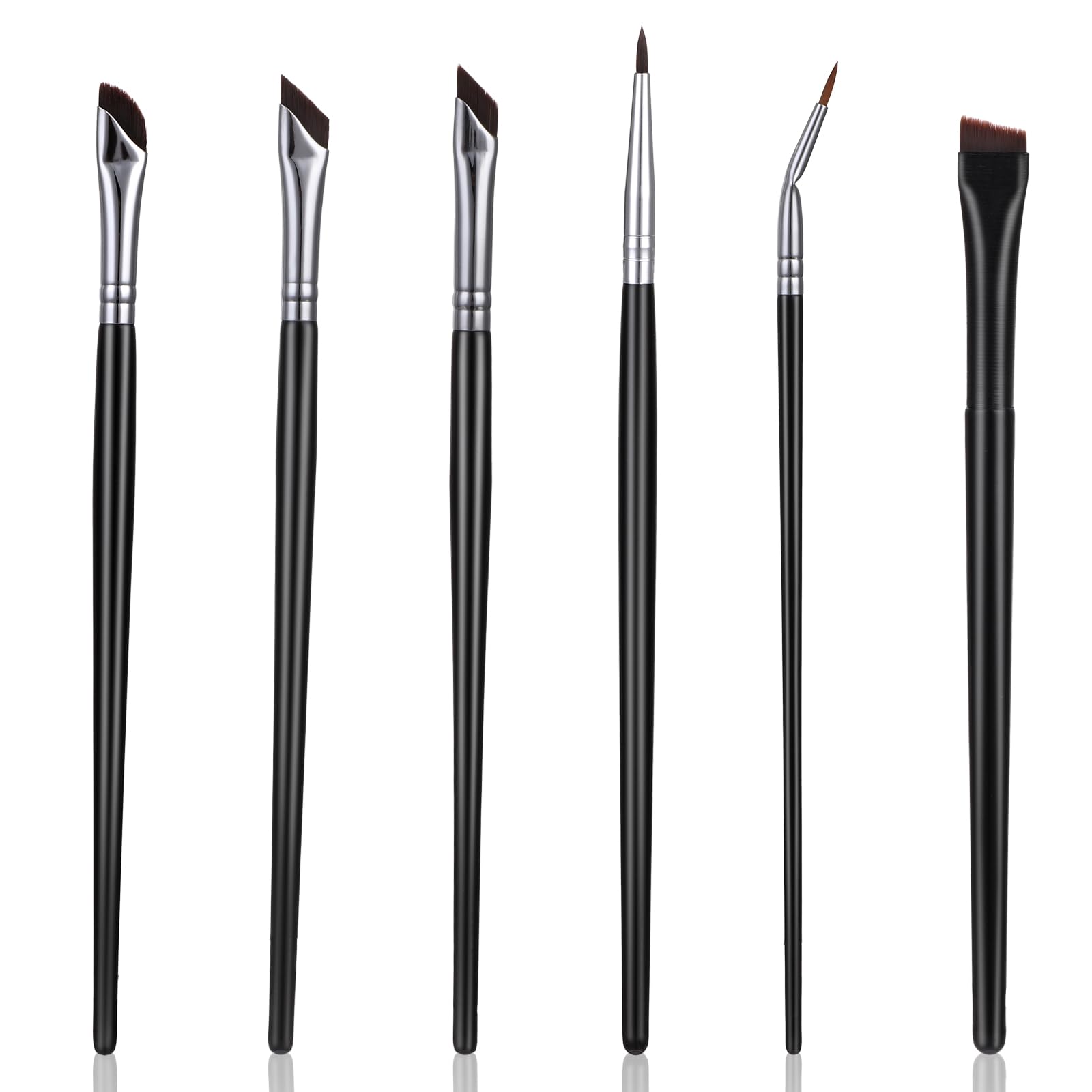 6 Pieces Eyeliner Brush Set, Precision Gel Eye Liner, Angled Flat Definer Ultra Thin Bent Makeup Brushes, Fine Point Eyeliner Brushes for Precise Liner Eyebrows Make Up