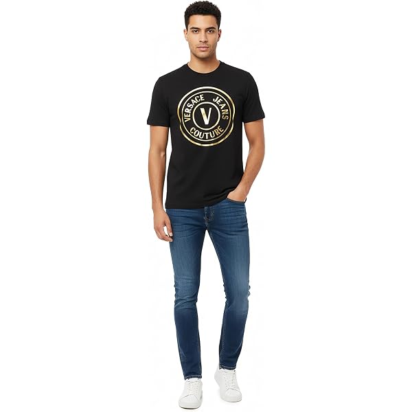 Versace Jeans Couture Men's White Cotton Script Logo Short Sleeve
