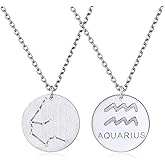 ChicSilver 925 Sterling Silver 12 Constellation Necklace Round Astrology Horoscope Zodiac Sign Pendant Necklace, Silver/Gold Plated