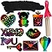 27 Set Magic Color Scratch Paper Valentine's Day Ornaments Craft Kit Assorted Scratch Paper Valentine's Day Cutouts Scratching Tool for Kids Classroom Party Favors Valentine's Day Tree Decoration