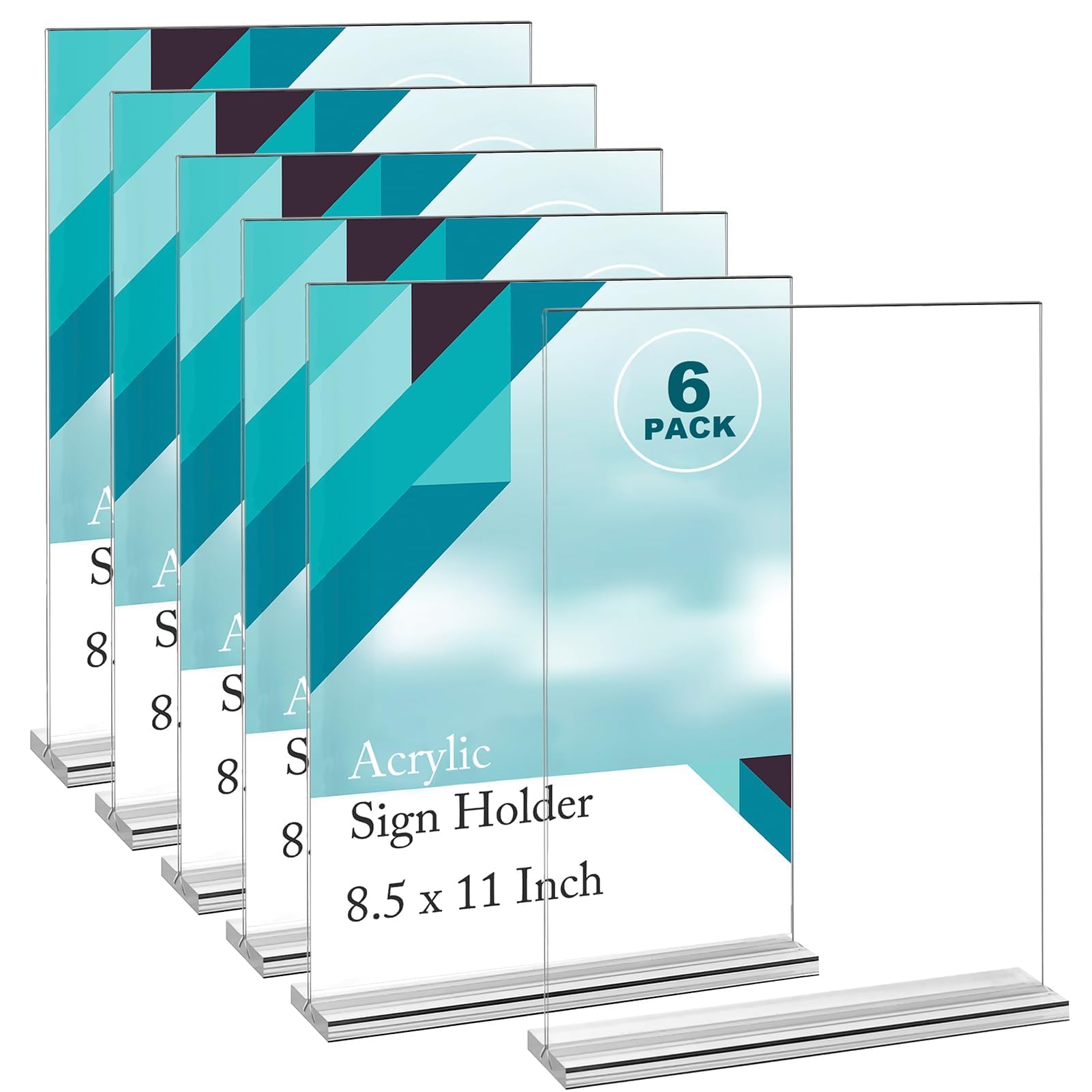 Photo 1 of EHWINE 6 Pack Acrylic Sign Holders - 8.5 x 11, Double-Sided Stand Up Table Top Sign Holders, Clear Acrylic Picture Frame Menu Flyer Paper Display Stand for Office Business Store Wedding Party