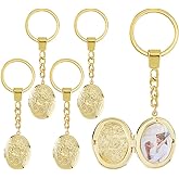 SUPERFINDINGS 5Pcs Locket Keychains Brass Memory Photo Locket Keychain Oval Flower Locket Keychains for Bag Hat Key