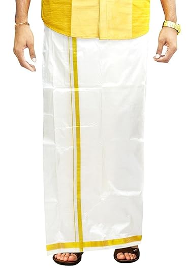 Men's Silk Dhoti (White, Free Size)