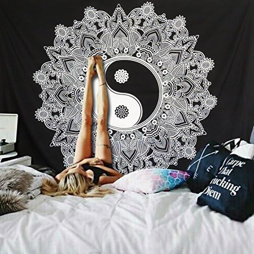 Wall Tapestry Bohemian Art Autumn Black And White For Bedroom Tapestries Wall Hanging (Yin Yang)