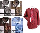 Men`s Wavy Print Two Tone French Cuff Shirt Tie Hanky Cufflinks