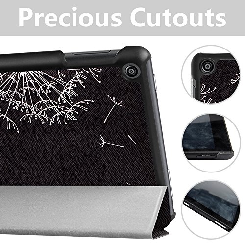 HD 8 Case,LittleMax(TM) PU Leather Lightweight Case Folding Stand Cover with Auto Wake / Sleep Slim Shell for Amazon Kindle Fire HD 8 (6th Gen 2016 & 7th Gen 2017) 8"version-02 Dandelion - Thumbnail 6