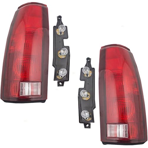 Aftermarket Replacement Set Tail Lights with Bulb Sockets & Connector Plate Compatible with 88-99 Pickup 00 2500/3500 C/K Old Body Style Truck