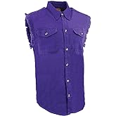 Milwaukee Leather DM1006 Men's Purple Lightweight Denim Shirt with with Frayed Cut Off Sleeveless Look - 2X-Large