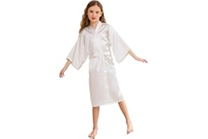 CuteOn Kids Girl's Satin Silky Kimono Robe for Spa Wedding Birthday Party Gifts