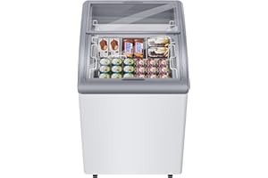 FERUEO 23 in Commercial Ice Cream Freezer 5.5 Cu.Ft Display Case Commercial Freezer with 2 Removable Wire Baskets and 2 Sliding Glass Door for Shop, White