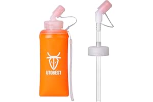 UTOBEST Soft Flask, 550 ml Soft Flask Running Bottles with Straw,TPU Foldable Running Flask, Portable Collapsible Flask Handheld for Travel Traveling Hiking Cycling City Walk Orange