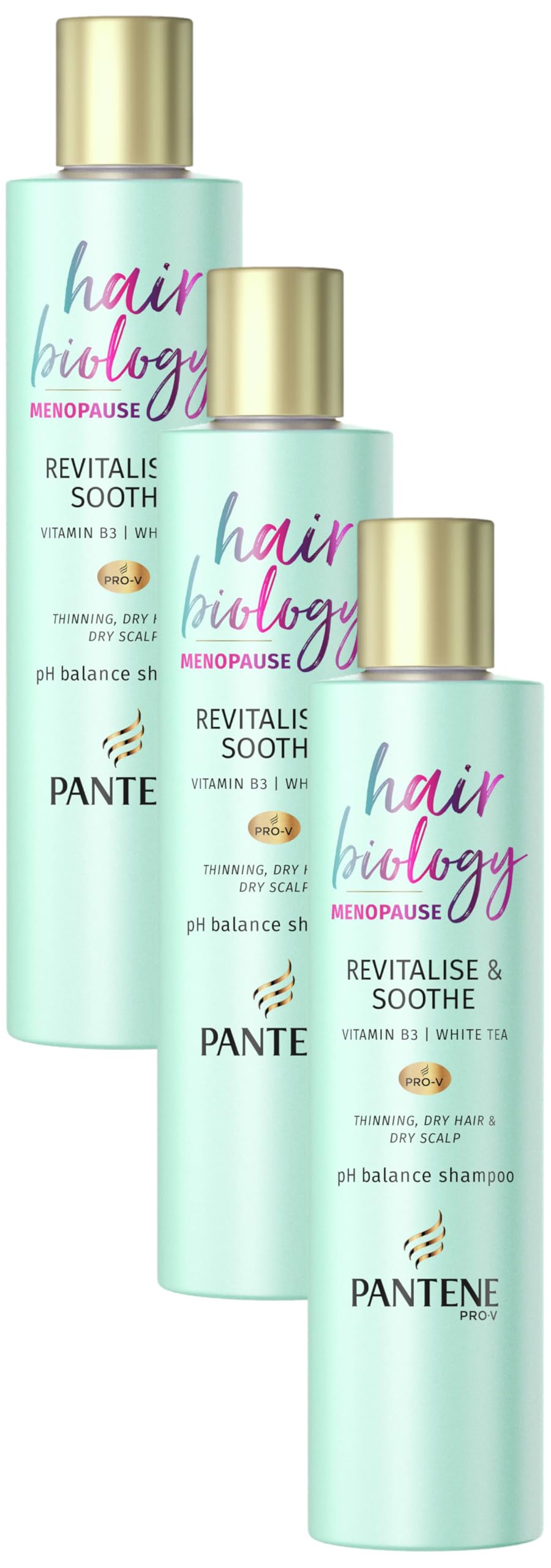 Pantene Revitalize & Soothe Menopause Shampoo, 250ml, For Dry Hair And Scalp, Helps Densify Thinning Hair, Vitamin B3 & White Tea, Thickening Products For Women